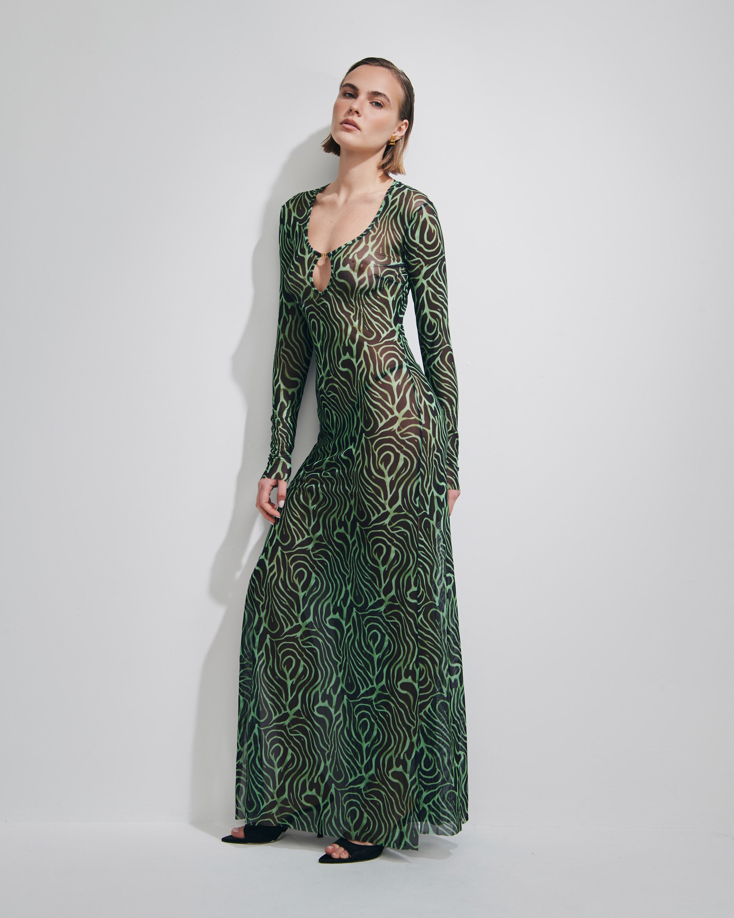 green zebra dress Womens Ro&Zo Green Zebra Print Puff Sleeve Dress US 10