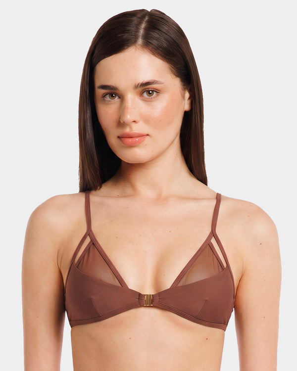 REA TOP TULLE MARRONE